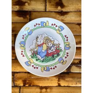 Ellen Blonder Rabbit Plate 7' House Wagon Tulips  AS IS